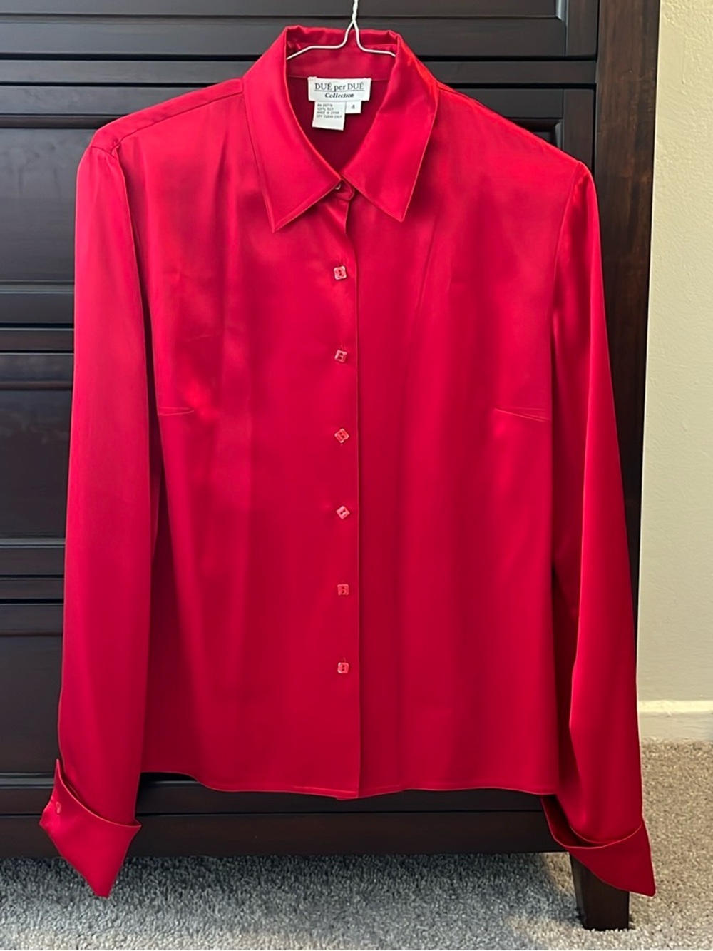 VTG Red Silk Button-Down Blouse Size 4 Feminine Drapey